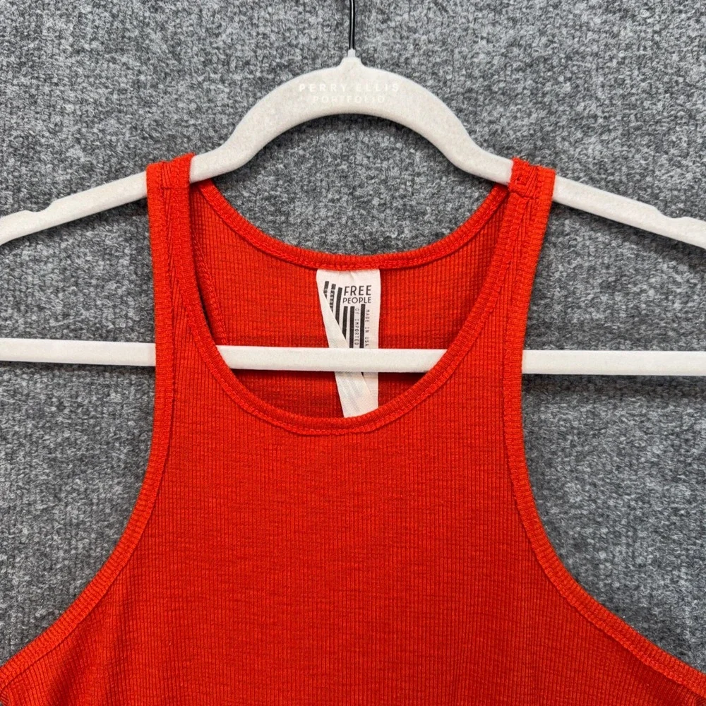 Free People Tank Top Womens Small Orange Ribbed Racerback Muscle Tee Boho Flowy
